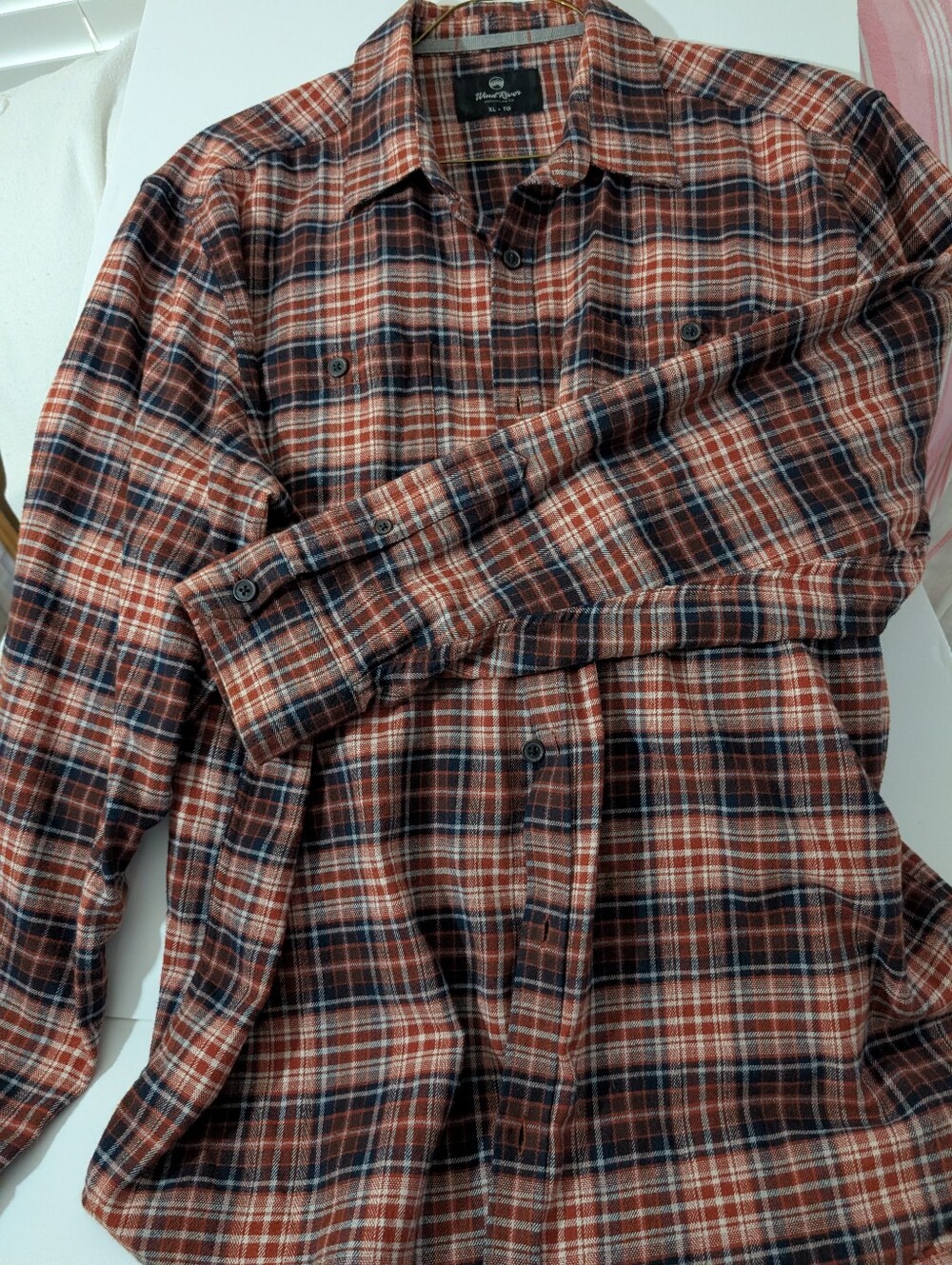 Wind River Men's Rust and Navy Plaid Button-Down Flannel Shirt